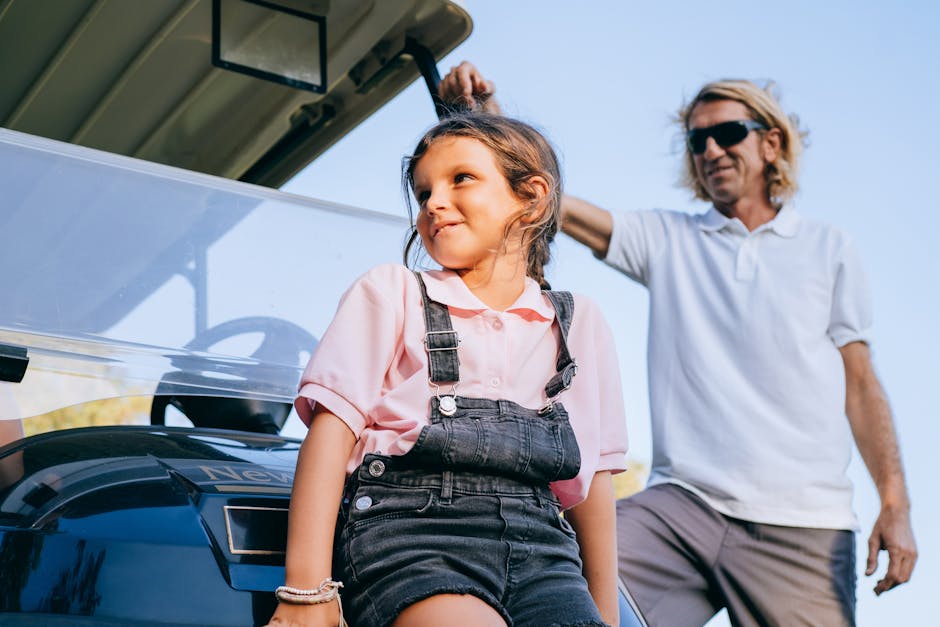 parent child theme park ride happy daytime outdoor