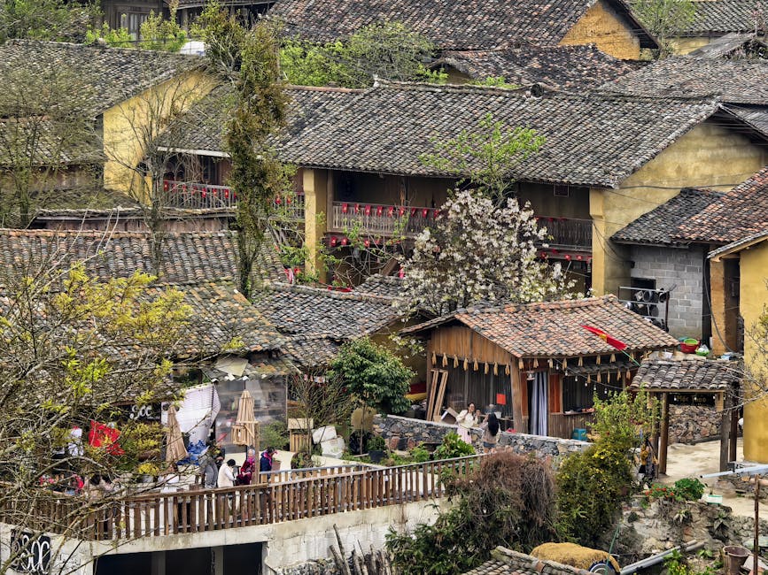 Korean local festival traditional village spring landscape