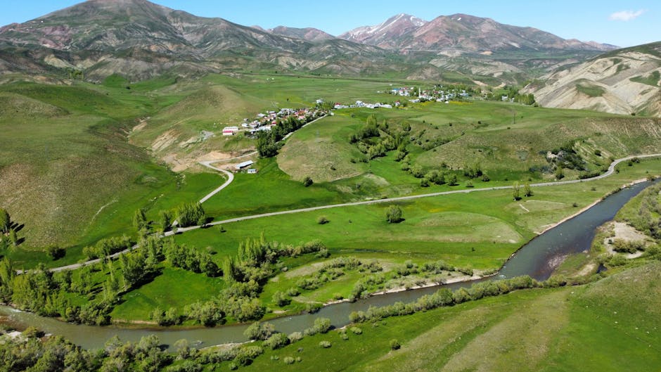 Korean rural village hiking trail river valley scenic view
