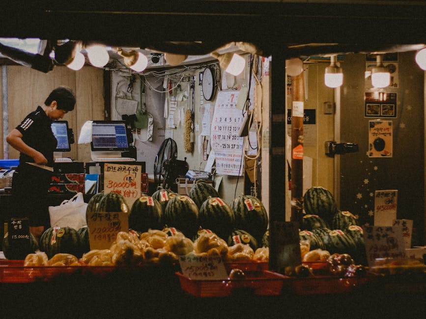 Korean local market early morning fresh produce elderly vendor traditional alley