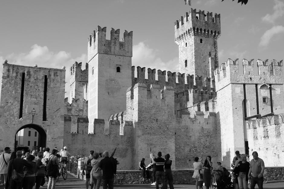 family walking ancient fortress historical site children exploring