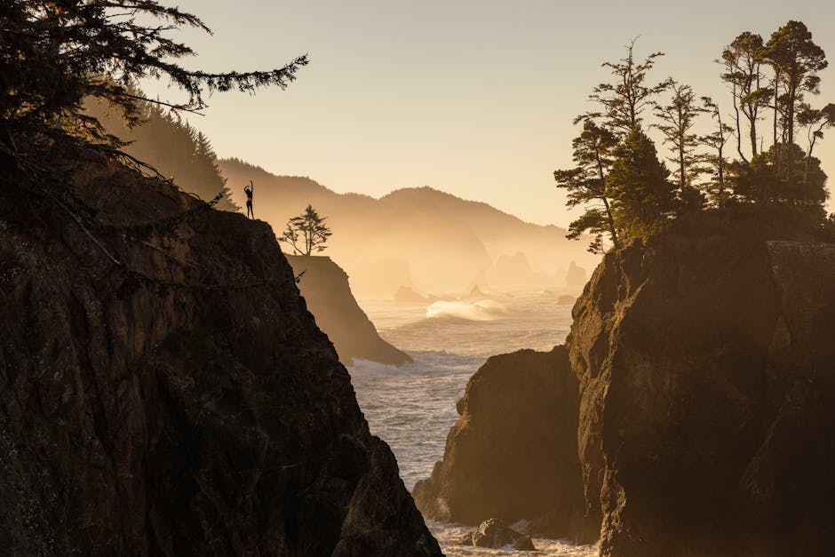 Korea hidden coastal cliff sunset sea stack rock formation golden hour