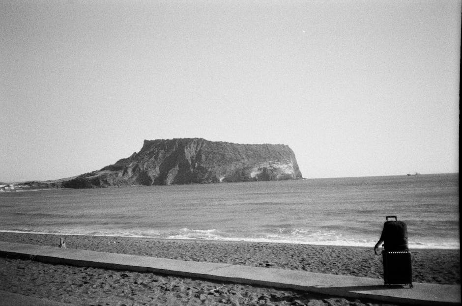 Jeju Island family beach children volcanic landscape