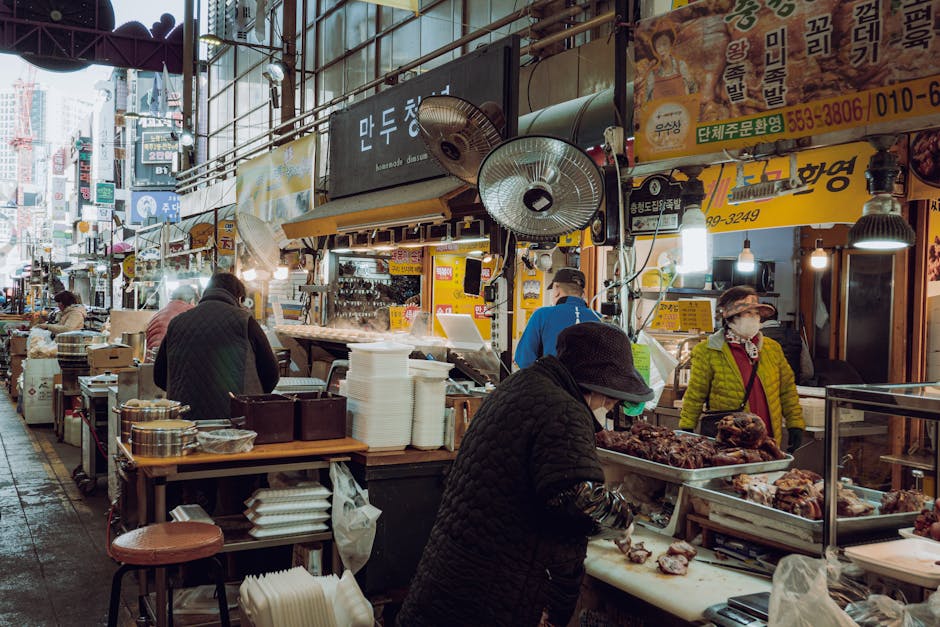 local food alley street market Korea colorful stalls