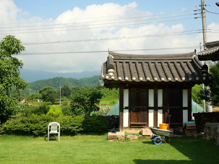 Korea countryside hidden village, rural landscape, misty mountain trail