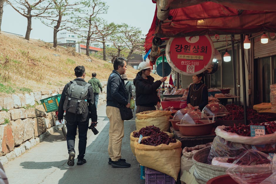 Korean traditional market local travel, rural village road trip