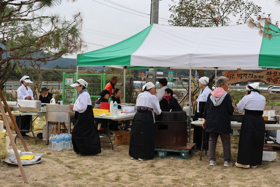 Korean regional festival street food, hidden alley traditional market
