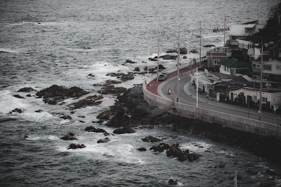 Namhae German Village coastal drive road Korea, Mulgeon breakwater forest secret path