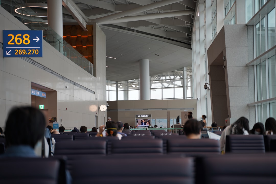Incheon airport terminal, airport transfer bus, passenger luggage transit